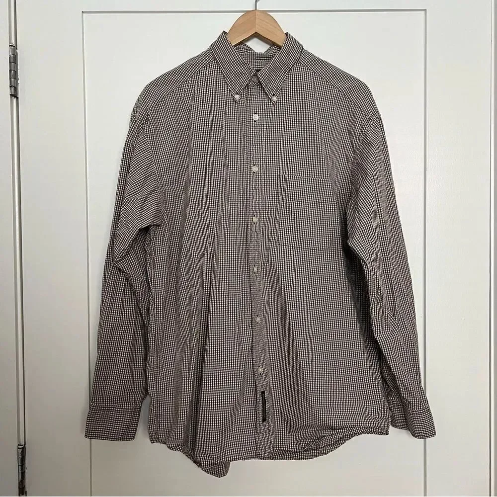 Banana Republic Shirt Mens Large Brown Checkered Long Sleeve Button Down Classic